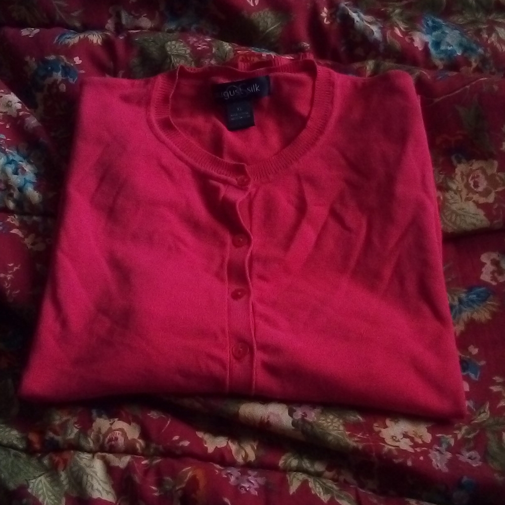 August Silk Cardigan sweater coral,size XL. New